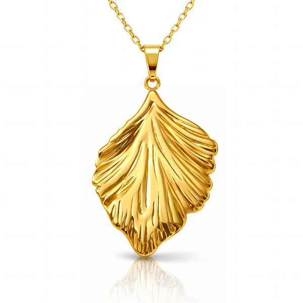 "Leaf" Necklace, 18K Gold Plated Steel