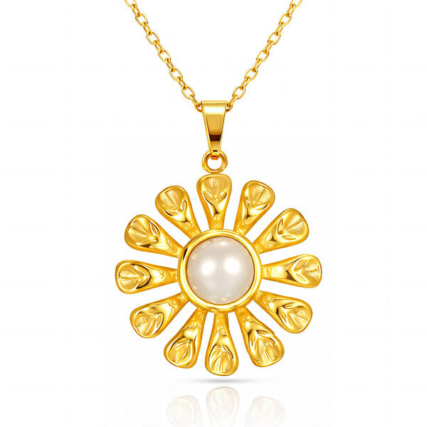 "Flower" Necklace, 18K Gold Plated Steel