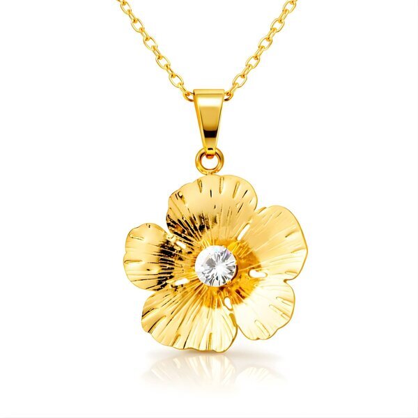 "Flower" Necklace, 18K Gold Plated Steel
