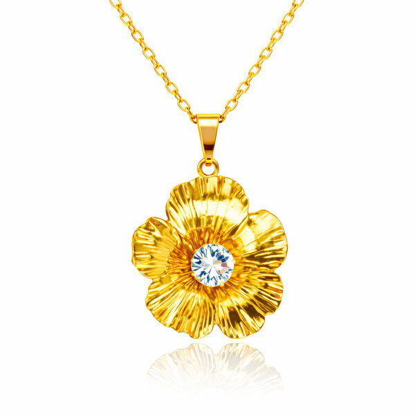 "Flower" Necklace, 18K Gold Plated Steel