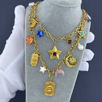 "Crescent And Star" Necklace, 18K Gold Plated Steel