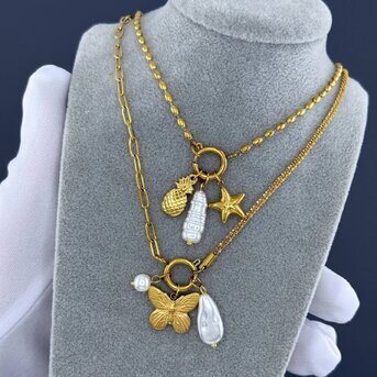 "Starfish" Necklace, 18K Gold Plated Steel