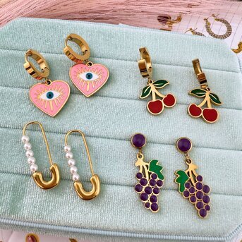 "Evil Eyes" Earrings, 18K Gold Plated Steel