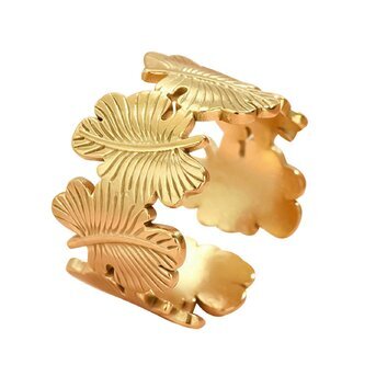 18K gold plated Stainless steel  "Leaves" finger ring, Intensity