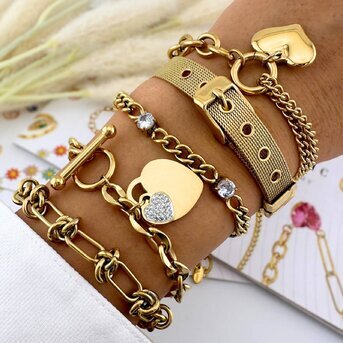 "Heart" Bracelet, 18K Gold Plated Steel